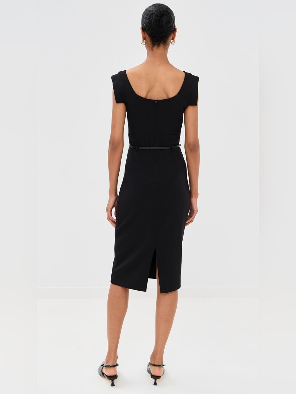 NWT Black Halo Jackie in Black Stretch Gabardine Belted Sheath Dress 8 $375 - Picture 4 of 11